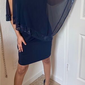 Navy blue Asymmetrical Prom, Wedding, Cocktail Dress